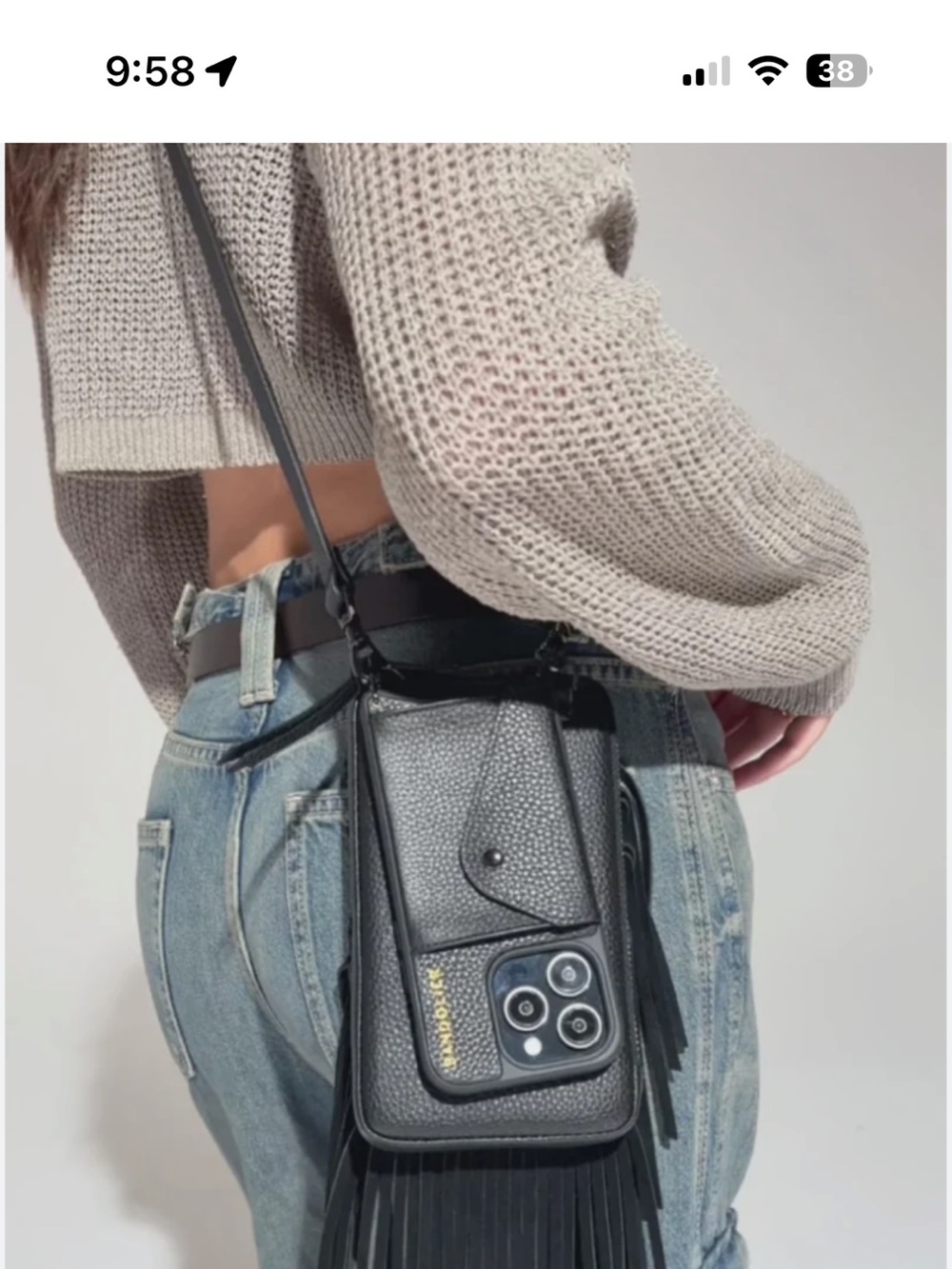 Bandolier Black Phone Case with 12 pro max with Fringe zipper pouch